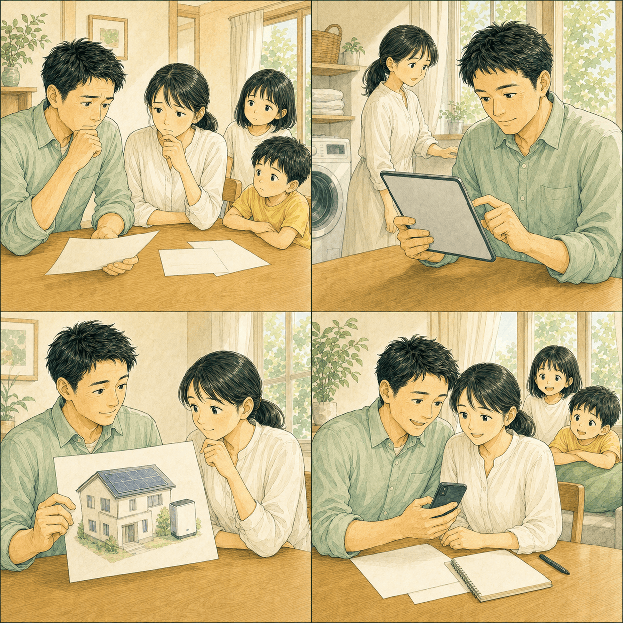 電気代の明細を見ながら話す夫婦
